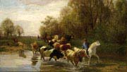 cows with rider on the water at zurichhorn
